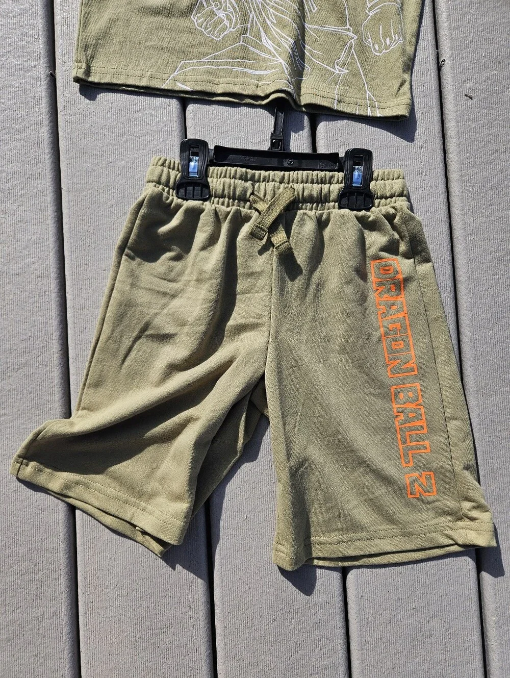 Dragon Ball Z Boys 2 Pc Outfit Set Goku Graphic Tee Shorts Green Olive Size 6/7